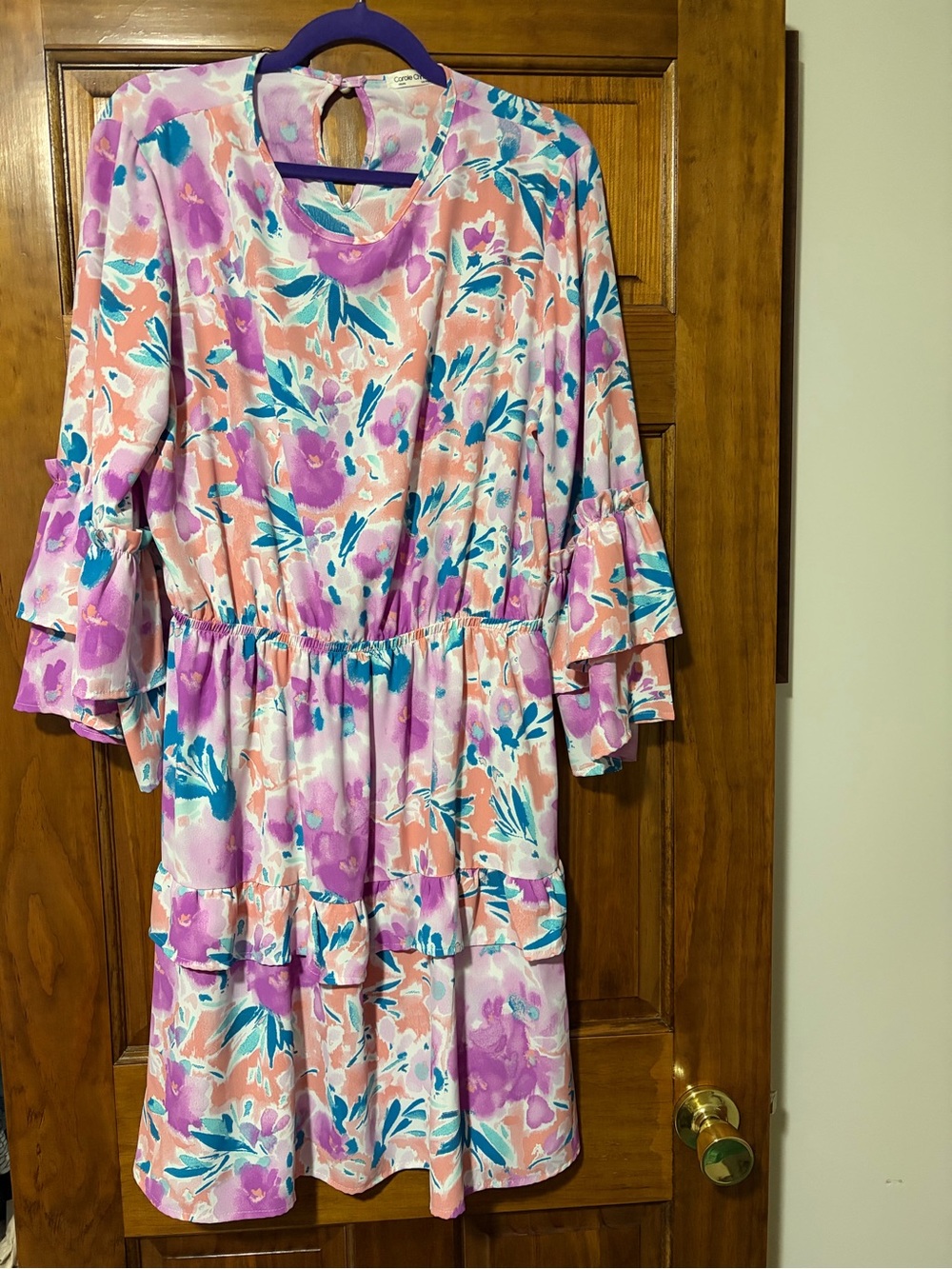 Women’s Floral Tiered Casual Dress in Pink & Purple
